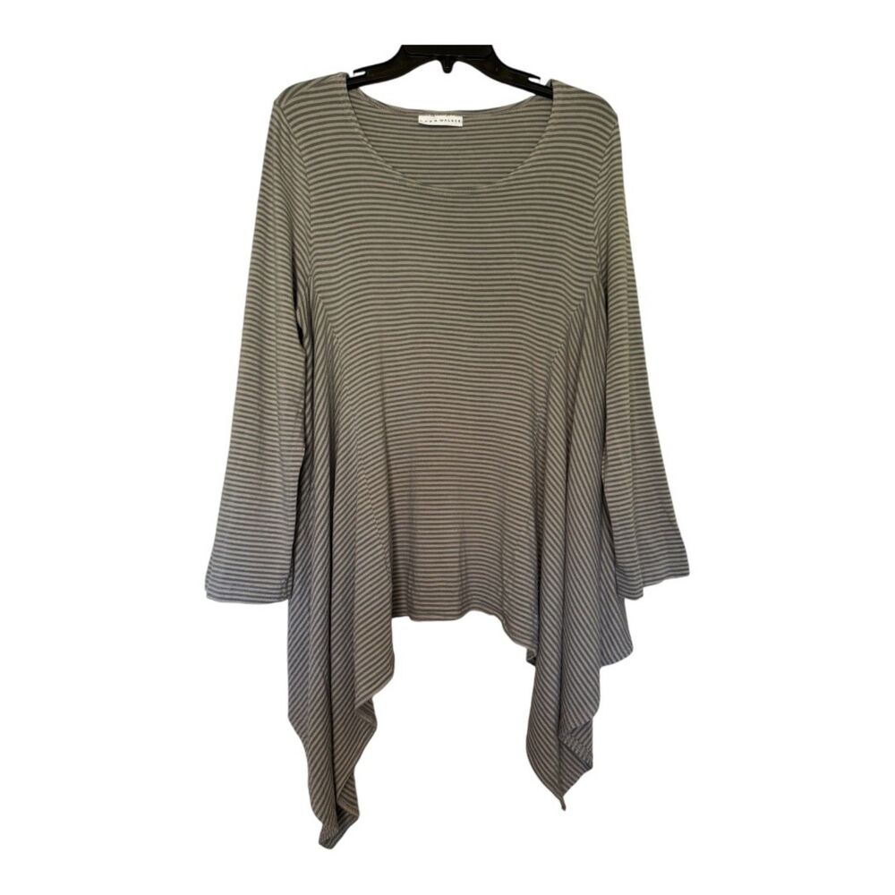 BRYN WALKER women's size medium M striped asymmetrical long sleeve top shirt
